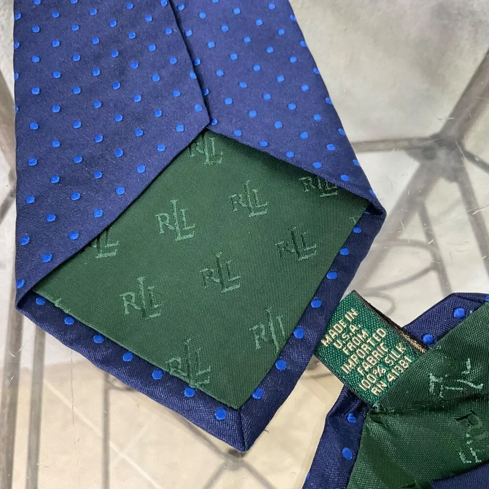 Lauren Ralph Lauren Navy blue Polka Dot Silk Necktie 3.75